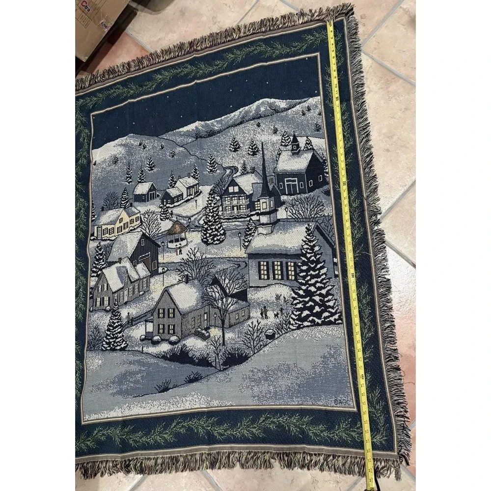 vintage Mohawk Home Winter Village Tapestry Throw Blanket Made In USA